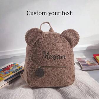 Customized Soft Mini Cartoon Backpack For Girls, Personalized Name Embroidery, Adjustable Shoulder Strap, Large Storage Capacity, Bear Ear Shape, Suitable For Daily Use Or Gifts Letter Portable,Multifunction,Versatile,Large Capacity,Functional,Practical,All-Purpose Contracted,Vacay Vibes/Vacation,Minimalist,Leisure,Preppy,Commuting,Cute,Y2K,Adorable Personalized,Custom,Customized Personalized Gifts For Women,Crossbody Bag/Cross Body,Travel Bag,Shoulder Tote Bag Ideal Gifts For Her Girlfriend,Family,Friends,Women, Rookies & White-Collar Workers For Anniversaries,For Birthdays,For Holiday/ Vacation,For School,For Business/Commute/Work/Office,New Year Glamour
