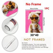 1 pieza Póster de lienzo, con marco de madera sólida, arte de pared imprimible, pintura de aceite minimalista de un leopardo bebiendo café, comedor de dopamina, póster colorido y elegante de cocina, póster de mañana vívida - Multicolor - Ver 15