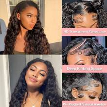 BingShang 26 Inch Water Wave Lace Front Wigs Human Hair 13x6 Hd Lace Front Wigs Human Hair Pre Plucked 180% Density Deep Curly Human Hair Wig Wet And Wavy Glueless Wigs Human Hair Brazilian Lace Frontal Wigs