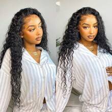 BingShang 26 Inch Water Wave Lace Front Wigs Human Hair 13x6 Hd Lace Front Wigs Human Hair Pre Plucked 180% Density Deep Curly Human Hair Wig Wet And Wavy Glueless Wigs Human Hair Brazilian Lace Frontal Wigs