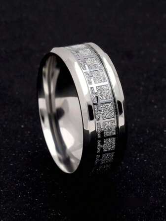 1pc Fashionable Stainless Steel Cross Detail Ring, Cool Men's Accessory, Suitable For Men, For Daily Decoration, Wear As Christmas, New Year Holiday Jewelry