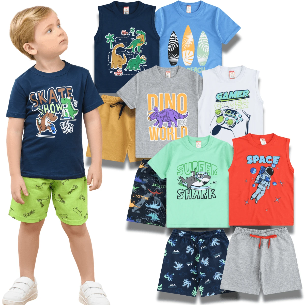 Kit 4 Pieces Of Children's Clothing For Boys 2 T-Shirts + 2 Bermuda Shorts - Nhiều màu - Xem 1