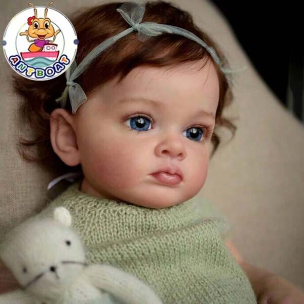 antboat 22 inch/55cm lifelike newborn doll with long and soft hair and realistic facial features - Soft silicone newborn baby doll princess newborn baby art toy - Perfect Christmas gift for children
