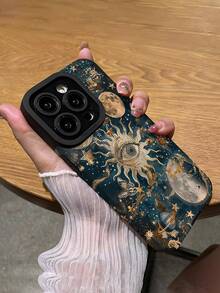 1 件复古蓝色宇宙与眼睛图案垂直条纹仿皮防震防指纹手机壳，兼容 iPhone 和型号 - 彩色 - 查看 5