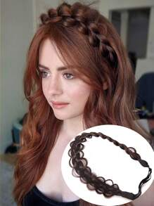 合成可调节手工编织头带 耐高温合成编织头带 头饰 辫子头带 带松紧带 女士发饰