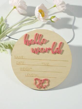 1 件“Hello World”新生儿公告牌，木制 3D 蝴蝶结装饰婴儿名字牌，适用于医院婴儿洗礼复活节礼物，适合男孩/女孩
