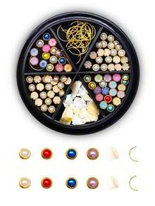 6 Lưới kim loại vàng nửa vòng đinh tán màu ngọc trai và vỏ sò, thích hợp cho đầu móng tay, thiết kế móng tay trang trí quần áo điện thoại trang trí, vải, gỗ, da, giấy, đóng công cụ kim cương phẳng kết hợp nhiều màu - Nhiều màu - Xem 2