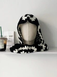 时尚彩虹色针织帽，修脸护耳保暖女士无檐小便帽，彩色条纹拉法帽滑雪帽，秋冬 - 彩色 - 查看 2