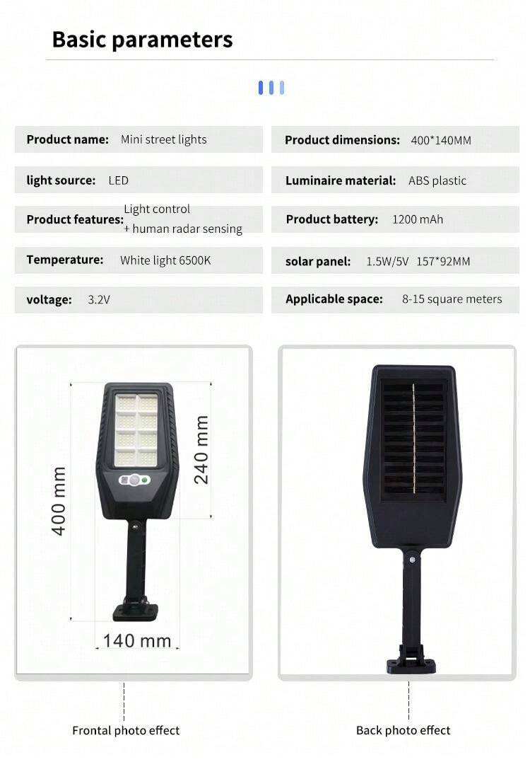 Led Outdoor Waterproof Solar Street Lamp Head Black Lamp Body Human