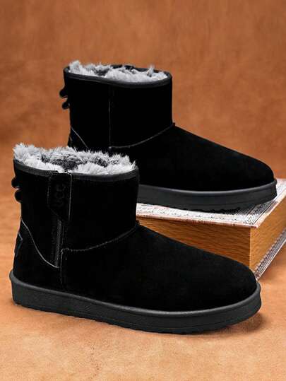 Men's Outdoor Sports Boots, Casual Outdoor Versatile Fashion Minimalist Solid Color Niche Snowboots, Thick Sole Heighten Warm Plush Men's Furry Shoes, Travel Leather Boots