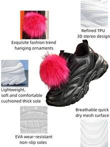 女士时尚休闲运动鞋，配有向日葵金属装饰吊坠，厚底封闭式鞋头户外运动鞋，轻便减震跑鞋，透气网眼一脚蹬夏季凉鞋，舒适日常、健身、办公穿着 - 黑色 - 查看 4