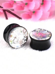 1 Pair 8-30mm Star Pattern Acrylic Ear Tunnels/Plugs, Body Piercing Jewelry