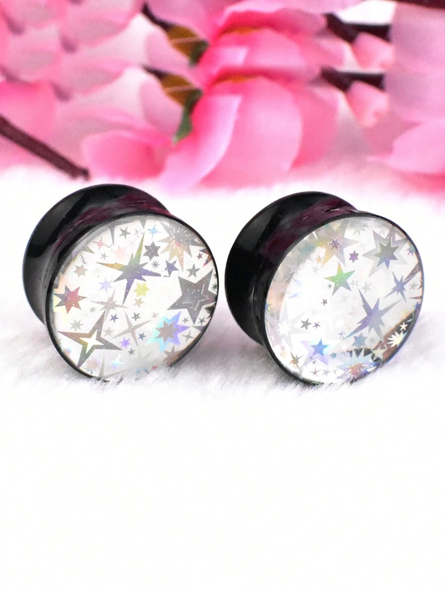 1 Pair 8-30mm Star Pattern Acrylic Ear Tunnels/Plugs, Body Piercing Jewelry