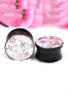 1 Pair 8-30mm Star Pattern Acrylic Ear Tunnels/Plugs, Body Piercing Jewelry