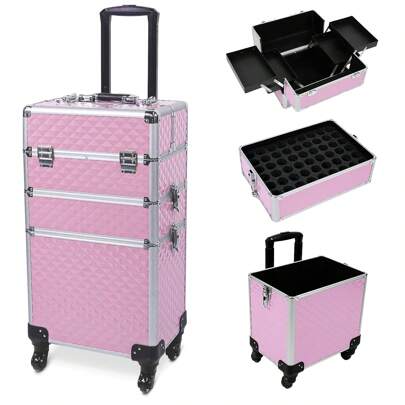 3 In 1 Rolling Makeup Train Case Professional Cosmetic Trolley Large Storage With Keys Swivel Wheels Salon Barber Case Traveling Cart Trunk For Make Up Hairstylists Nail Tech, Vintage Black,Travel Essential,Travel,Valentine's Day,Room Decor,Purse Essentials,Makeup Bags For Women,Purse Essential Items,Cruise Essential,Designer Handbags,Basics,Vanity Essentials,Room,Cute Makeup Bag