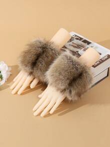 Autumn/Winter Fashion New Fluffy Soft Fluffy Outdoor Windproof Warm Women Arm Sleeves, Solid Color Cute Casual Polyester Arm Warmers For Sports, Leisure, Outings And Festivals