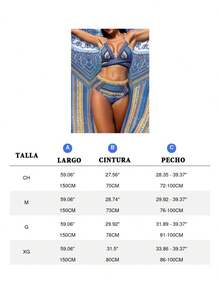 Traje De Baño Bikini Con Estampado Integral Y Manta De Playa - B - Ver 8