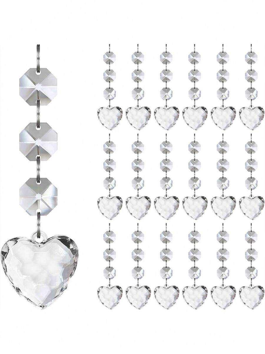 30/10 件水晶心形挂饰 - 透明悬挂心形，用于情人节圣诞树装饰和冬季仙境派对用品装饰 - 彩色 - 查看 1