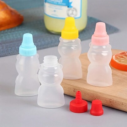 4pcs Mini Sauce Bottle Set - Portable Oval Plastic Containers For Ketchup, Soy Sauce, Honey, Salad Dressing, Animal Themed, Hand Wash Only, Suitable For Lunch Box And Picnics, Kitchen And Dining Use