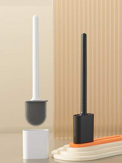 1 pezzo Spazzola per WC in silicone morbido con manico rimovibile, spazzola per WC montata a parete senza punti ciechi con base, strumento per la pulizia del bagno