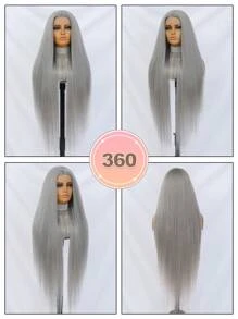 Tóc giả ren thẳng 40 inch phía trước T-Part tổng hợp 13x4x1 Tóc giả ren dài sợi chịu nhiệt CopperHD Tóc giả ren phía trước không cần keo - Xám - Xem 7