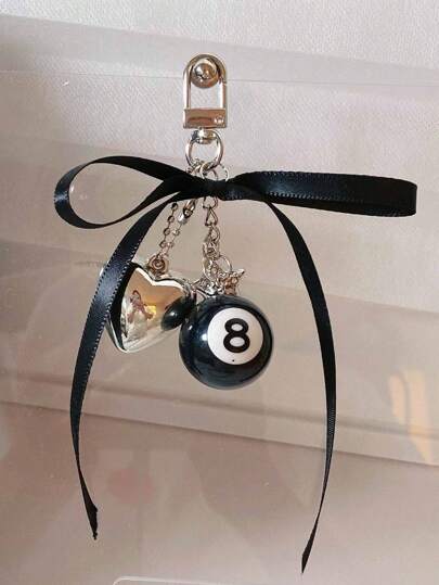 1pc Billiard Black 8 Ball Keychain Bag Charm, Halloween Theme Valentine's Day Valentines Car Accessories School Cute Goth Y2k