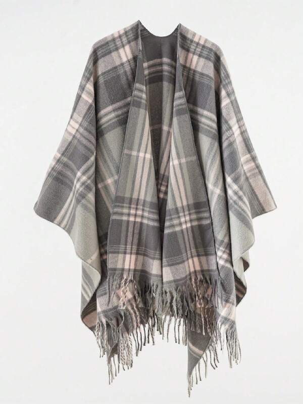 1pc Women's Fashionable Plaid Warm Scarf Shawl Poncho