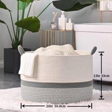 1Pc  Large Basket (20 "X13"), Woven Basket For Storing Baby Laundry Basket, Cotton Rope Blanket Basket For Living Room, Laundry Room, Nursery, Pillow, Toy Box - Gray - Xám - Xem 2