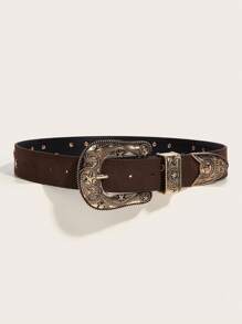 1 件女士新款棕色星形复古 PU（聚氨酯）腰带，适合连衣裙、外套、牛仔裤、连衣裙、时尚百搭西式腰带，适合日常穿着夏季、学校秋季、秋季、万圣节 - 棕色 - 查看 2