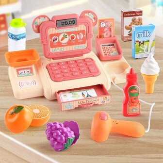 Kids Pretend Play Toy Supermarket Cash Register, Role-Playing Miniature Convenience Store Checkout Counter Model (Batteries Needed)