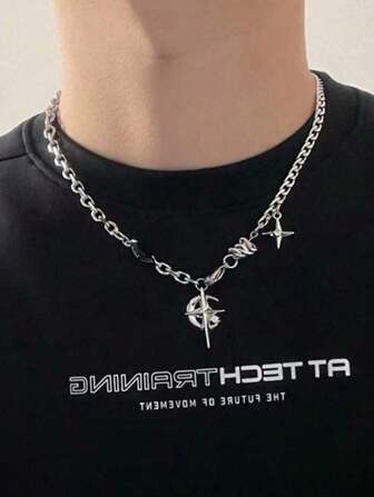 1 件黑色蓝宝石星形项链，欧美风格嘻哈街头时尚，高端颈链，圣诞节、新年、情人节节日礼物