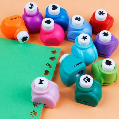 2/6/12pcs Mini Embossing Hole Punch Set, Mixed Color, Creative Portable Paper Cutting And Embossing Tools, Suitable For DIY Scrapbooking, Cards And Journal Decoration, Back To School, Stationery