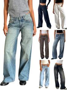Women'S Y2K Wide Leg Boyfriend Jeans Straight Leg Denim Pants Low Rise Baggy Jeans Casual Loose Jeans