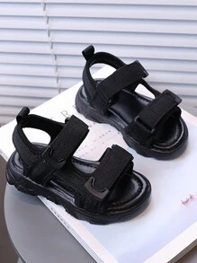 1 双儿童夏季凉鞋，幼儿男童黑色软底沙滩鞋