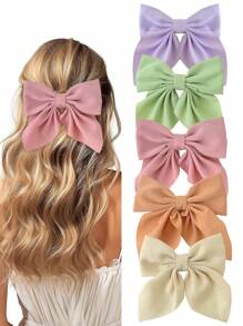 Juego de 2/3/4/5 pinzas para el cabello de colores cortas con lazo para niñas, pasadores de lazo clásicos suaves, diadema de seda vintage con pinza metálica, accesorios elegantes para el cabello, gran regalo para niñas