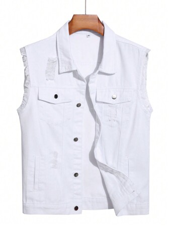 新款时尚男士牛仔夹克，仿旧设计，休闲牛仔背心，无弹力