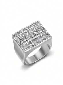 1 pieza Nuevo anillo de acero de titanio HIPHOP chapado en oro con famosa pintura mundial para hombre, joyería de acero inoxidable - Accesorios de acero inoxidable - Ver 21