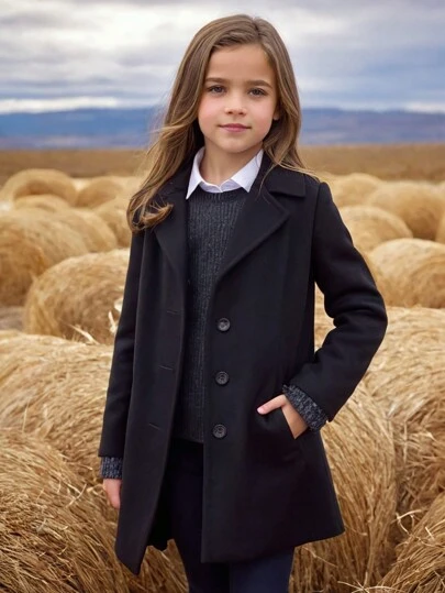 Blazer casual de unicolor de manga larga para niñas preadolescentes en otoño/invierno