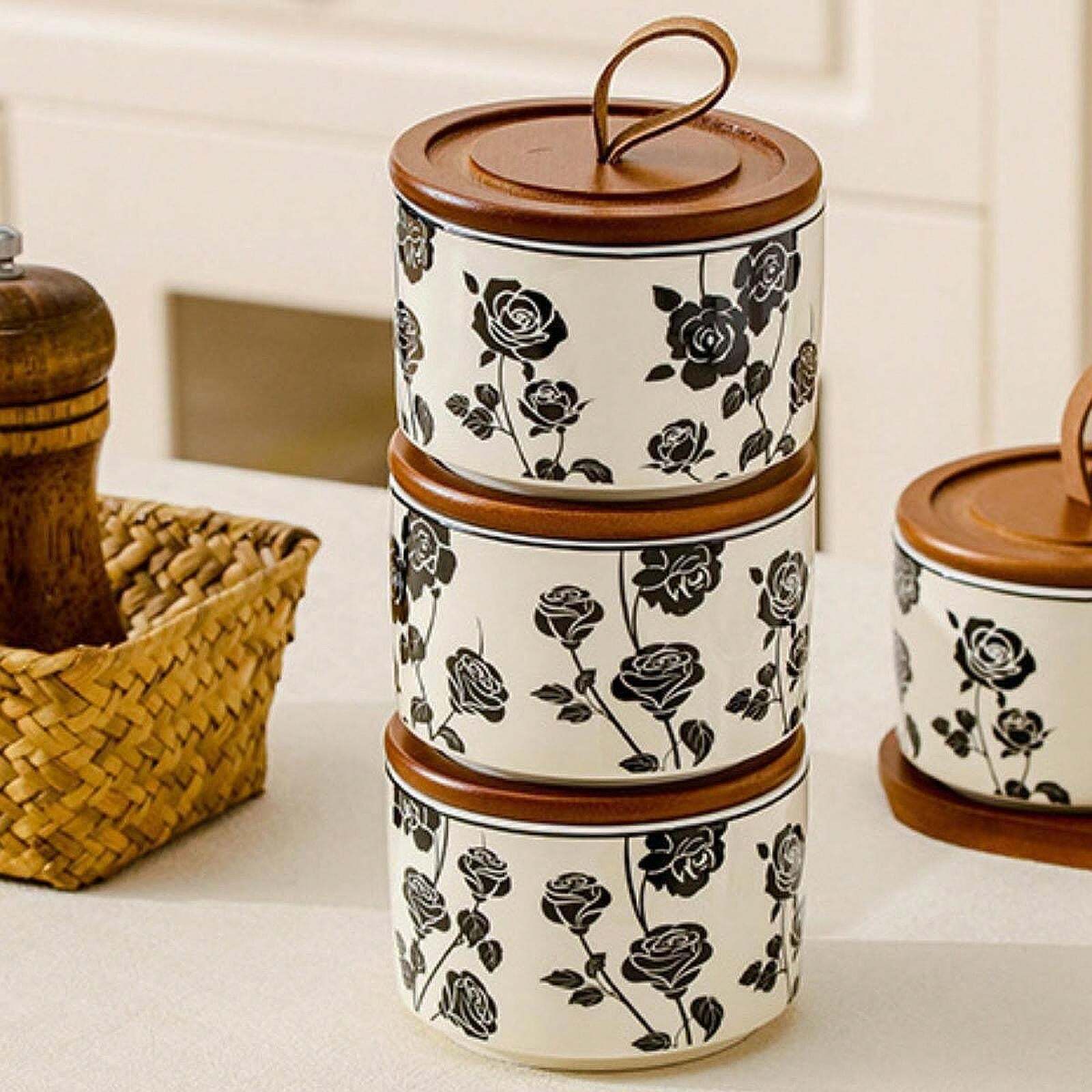 1 Set Tarro de cerámica sellado con rosa negra, capacidad de 200ml