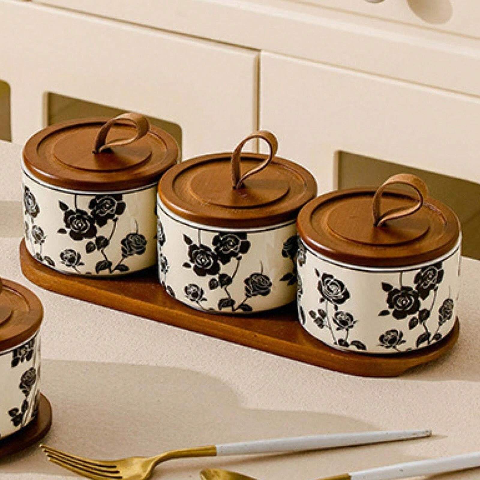 1 Set Tarro de cerámica sellado con rosa negra, capacidad de 200ml