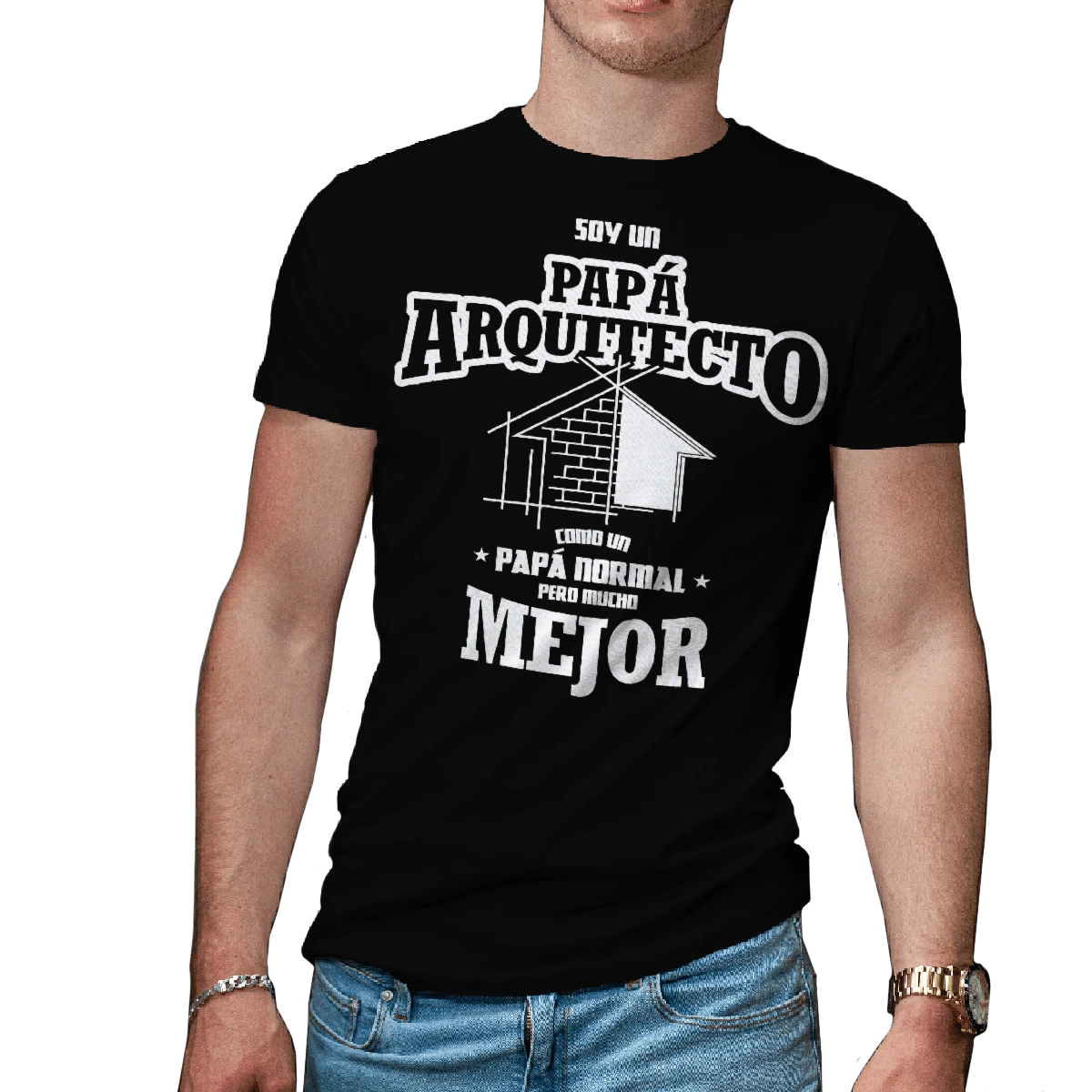 Playera De  Caballero  para el Día del Padre el mejor Papá Arquitecto - Negro - Ver 1
