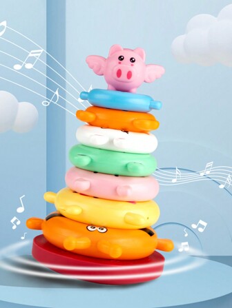 1 套飞猪堆叠杯摇摆不倒翁、彩虹塔套圈游戏、认知早教、视觉感知、培养宝宝手眼协调能力、颜色识别、堆叠设计、多样动物形状、2 合 1 出牙娃娃和毛绒娃娃、柔软有弹性保护牙齿、抓握训练、360° 光滑表面、精致亲肤、适合男孩和女孩的各种图案和颜色