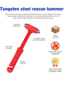 1件装汽车锤，带安全带切割器的汽车玻璃破碎器，二合一紧急逃生工具，灾难救援用的长柄破窗器，车祸救生锤，男士工具 - 紅色 - 查看 4
