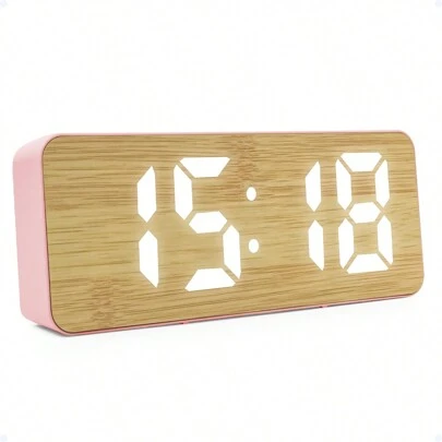 Relógio Despertador De Madeira Digital De Mesa Cabeceira Criado Mudo A Pilha/USB Alarme Alto Portátil Com Medidor De Temperatura Luz Noturna 3D De Horário