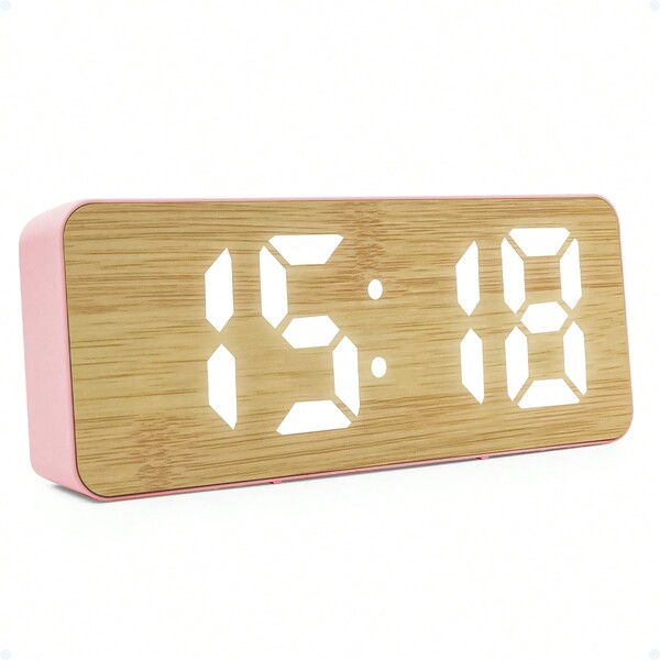 Relógio Despertador De Madeira Digital De Mesa Cabeceira Criado Mudo A Pilha/USB Alarme Alto Portátil Com Medidor De Temperatura Luz Noturna 3D De Horário