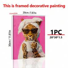 1 pieza Póster de lienzo, con marco de madera sólida, arte de pared imprimible, pintura de aceite minimalista de un leopardo bebiendo café, comedor de dopamina, póster colorido y elegante de cocina, póster de mañana vívida - Multicolor - Ver 16