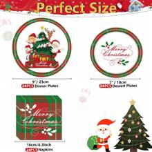 24 件圣诞树纸盘餐巾，红色格子派对盘子一次性派对用品蛋糕甜点盘，适用于圣诞节新年假期婚礼生日餐具套装派对装饰品，24 位客人，