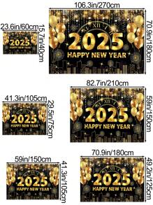 1 件 2025 年新年装饰横幅 - 黑色和金色新年主题，由聚乙烯制成，适合室内和室外使用，非常适合新年派对/节日庆祝/家庭和派对装饰，适合所有用户 - 彩色 - 查看 3