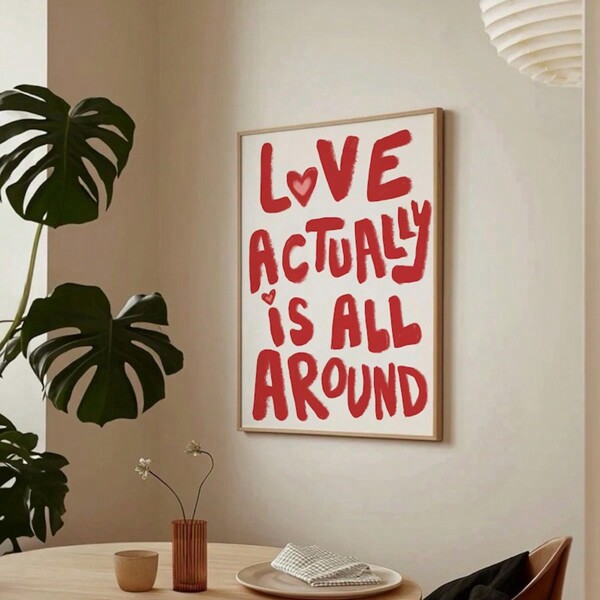 1pc Love Actually Is All Around Quote Wall Art Picture Retro Canvas Prints Paintings Red Typography Poster Romantic Decor For Bedroom, Living Room Couples, Or Gift For Her Unframed Or Framed
