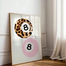 1 Pintura sobre lienzo, con marco de madera maciza, impresión de bola de billar de leopardo, cartel vintage de chica afortunada, decoración de apartamento con estética funky y retro Y2K, arte de pared para dormitorio con bola de billar rosa vintage